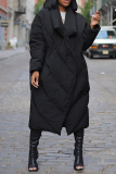 Black White Duck Down Long Sleeve Turndown Collar Mid-length Over-the-knee Fall Winter Down Jackets Coats