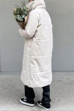 Off-white Casual Cardigan With Belt Lapel Turndown Collar Fall Winter Long Padded Jacket Coats Outerwear