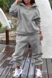 Grey Sportwear Loose Casual V Neck Stand Collar Long Sleeve Sweatshirt and Pencil Sweatpants Fall Winter Two Pieces Sweatsuits Sets