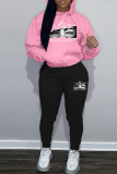 White Blue Sportwear Casual Letter Eye Print Hooded Long Sleeve Sweatshirt and Pencil Sweatpants Fall Winter Two Pieces Sweatsuits Sets