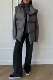 Apricot Casual Zipper Stand Mandarin Collar Sleeveless Fall Winter Padded Waistcoats Outerwear