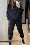 Grey Sportwear Loose Casual Hooded Long Sleeve Sweatshirt and Pencil Sweatpants Fall Winter Two Pieces Sweatsuits Sets