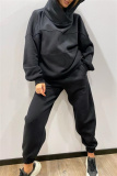 Grey Sportwear Loose Casual Hooded Long Sleeve Sweatshirt and Pencil Sweatpants Fall Winter Two Pieces Sweatsuits Sets