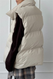 Apricot Casual Zipper Stand Mandarin Collar Sleeveless Fall Winter Padded Waistcoats Outerwear
