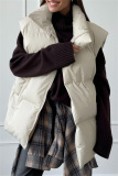 Apricot Casual Zipper Stand Mandarin Collar Sleeveless Fall Winter Padded Waistcoats Outerwear