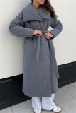 Off-white Casual Cardigan With Belt Lapel Turndown Collar Fall Winter Long Padded Jacket Coats Outerwear