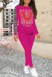 Black Sportwear Casual Letter Print Contrast Round Neck Short Sleeve Sweatshirt and Pencil Sweatpants Two Pieces Sweatsuits Sets