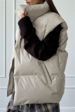 Apricot Casual Zipper Stand Mandarin Collar Sleeveless Fall Winter Padded Waistcoats Outerwear