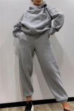 Grey Sportwear Loose Casual Hooded Long Sleeve Sweatshirt and Pencil Sweatpants Fall Winter Two Pieces Sweatsuits Sets
