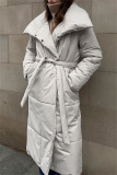 Off-white Casual Cardigan With Belt Lapel Turndown Collar Fall Winter Long Padded Jacket Coats Outerwear