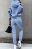 Blue Sportwear Casual Hooded Long Sleeve Sweatshirt and Pencil Sweatpants Fall Winter Two Pieces Sweatsuits Sets