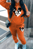Grey Sportwear Casual Break Heart Print Hooded Long Sleeve Sweatshirt and Pencil Sweatpants Fall Winter Two Pieces Sweatsuits Sets