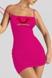 Black Letter Print U Neck Sleeveless Bodycon Mini Slip Dresses
