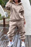 Grey Sportwear Loose Casual V Neck Stand Collar Long Sleeve Sweatshirt and Pencil Sweatpants Fall Winter Two Pieces Sweatsuits Sets