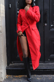Red Casual Button up Turn-back Collar Fall Winter Long Blazer Coats Outerwear