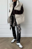 Apricot Casual Zipper Stand Mandarin Collar Sleeveless Fall Winter Padded Waistcoats Outerwear