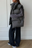 Apricot Casual Zipper Stand Mandarin Collar Sleeveless Fall Winter Padded Waistcoats Outerwear