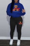 White Blue Sportwear Casual Letter Bear Print Hooded Long Sleeve Sweatshirt and Pencil Sweatpants Fall Winter Two Pieces Sweatsuits Sets