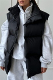 Apricot Casual Zipper Stand Mandarin Collar Sleeveless Fall Winter Padded Waistcoats Outerwear