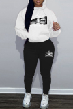 White Blue Sportwear Casual Letter Eye Print Hooded Long Sleeve Sweatshirt and Pencil Sweatpants Fall Winter Two Pieces Sweatsuits Sets