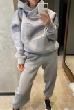 Grey Sportwear Loose Casual Hooded Long Sleeve Sweatshirt and Pencil Sweatpants Fall Winter Two Pieces Sweatsuits Sets