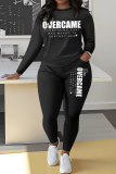 White Sportwear Casual Letter Print Round Neck Long Sleeve Sweatshirt and Pencil Sweatpants Fall Winter Two Pieces Sweatsuits Sets