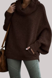 Dark Grey Loose Casual Knitting Turtleneck Long Batwing Sleeve Fall Winter Sweater Blouses Tops