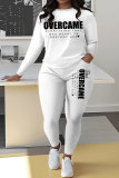 White Sportwear Casual Letter Print Round Neck Long Sleeve Sweatshirt and Pencil Sweatpants Fall Winter Two Pieces Sweatsuits Sets