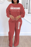 White Sportwear Casual Letter Print Round Neck Long Sleeve Sweatshirt and Straight Leg Sweatpants Fall Winter Two Pieces Sweatsuits Sets