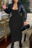 Brown Casual Backless Sleeveless Spaghetti Strap Long Bodycon Midi Slip Dresses