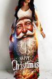 Multicolor Casual Santa Claus Print O Neck Long Sleeve Straight Loose Vacation Plus Size Maxi T-shirt Dresses