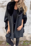 Casual Loose Fur Turndown Collar Long Batwing Sleeve Mid-length Fall Winter Cloak Coats Cardigans