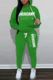 White Sportwear Casual Letter Print Hooded Long Sleeve Sweatshirt and Pencil Sweatpants Fall Winter Two Pieces Sweatsuits Sets