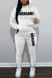 White Sportwear Casual Letter Print Hooded Long Sleeve Sweatshirt and Pencil Sweatpants Fall Winter Two Pieces Sweatsuits Sets
