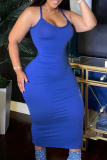 Brown Casual Backless Sleeveless Spaghetti Strap Long Bodycon Midi Slip Dresses