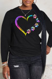 Black Purple Casual Letter Heart Print Round Neck Long Sleeve Fall Winter Sweatshirts Tops