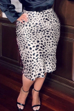 White Casual Leopard Print High Waist Midi-length Wrap Skirts