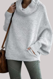 Dark Grey Loose Casual Knitting Turtleneck Long Batwing Sleeve Fall Winter Sweater Blouses Tops