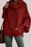 Dark Grey Loose Casual Knitting Turtleneck Long Batwing Sleeve Fall Winter Sweater Blouses Tops