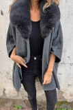 Casual Loose Fur Turndown Collar Long Batwing Sleeve Mid-length Fall Winter Cloak Coats Cardigans