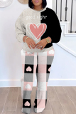 Dark Grey Sportwear Casual Letter Lip Leopard Print Round Neck Long Sleeve Sweatshirt and Straight Sweatpants Fall Winter Two Pieces Sweatsuits Sets