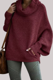 Dark Grey Loose Casual Knitting Turtleneck Long Batwing Sleeve Fall Winter Sweater Blouses Tops