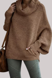 Dark Grey Loose Casual Knitting Turtleneck Long Batwing Sleeve Fall Winter Sweater Blouses Tops
