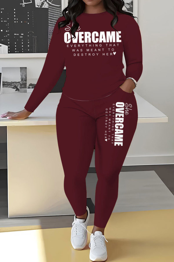 White Sportwear Casual Letter Print Round Neck Long Sleeve Sweatshirt and Pencil Sweatpants Fall Winter Two Pieces Sweatsuits Sets