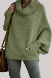 Dark Grey Loose Casual Knitting Turtleneck Long Batwing Sleeve Fall Winter Sweater Blouses Tops