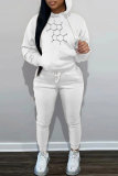 White Sportwear Casual Letter Print Hooded Long Sleeve Sweatshirt and Pencil Sweatpants Fall Winter Two Pieces Sweatsuits Sets