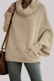 Dark Grey Loose Casual Knitting Turtleneck Long Batwing Sleeve Fall Winter Sweater Blouses Tops