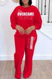 White Sportwear Casual Letter Print Round Neck Long Sleeve Sweatshirt and Straight Leg Sweatpants Fall Winter Two Pieces Sweatsuits Sets
