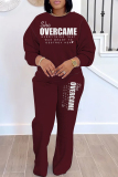 White Sportwear Casual Letter Print Round Neck Long Sleeve Sweatshirt and Straight Leg Sweatpants Fall Winter Two Pieces Sweatsuits Sets