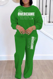 White Sportwear Casual Letter Print Round Neck Long Sleeve Sweatshirt and Straight Leg Sweatpants Fall Winter Two Pieces Sweatsuits Sets